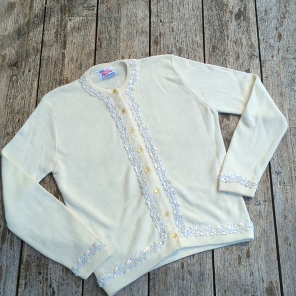 Vintage Cardigan Sequin Off White - Picture 2 of 8